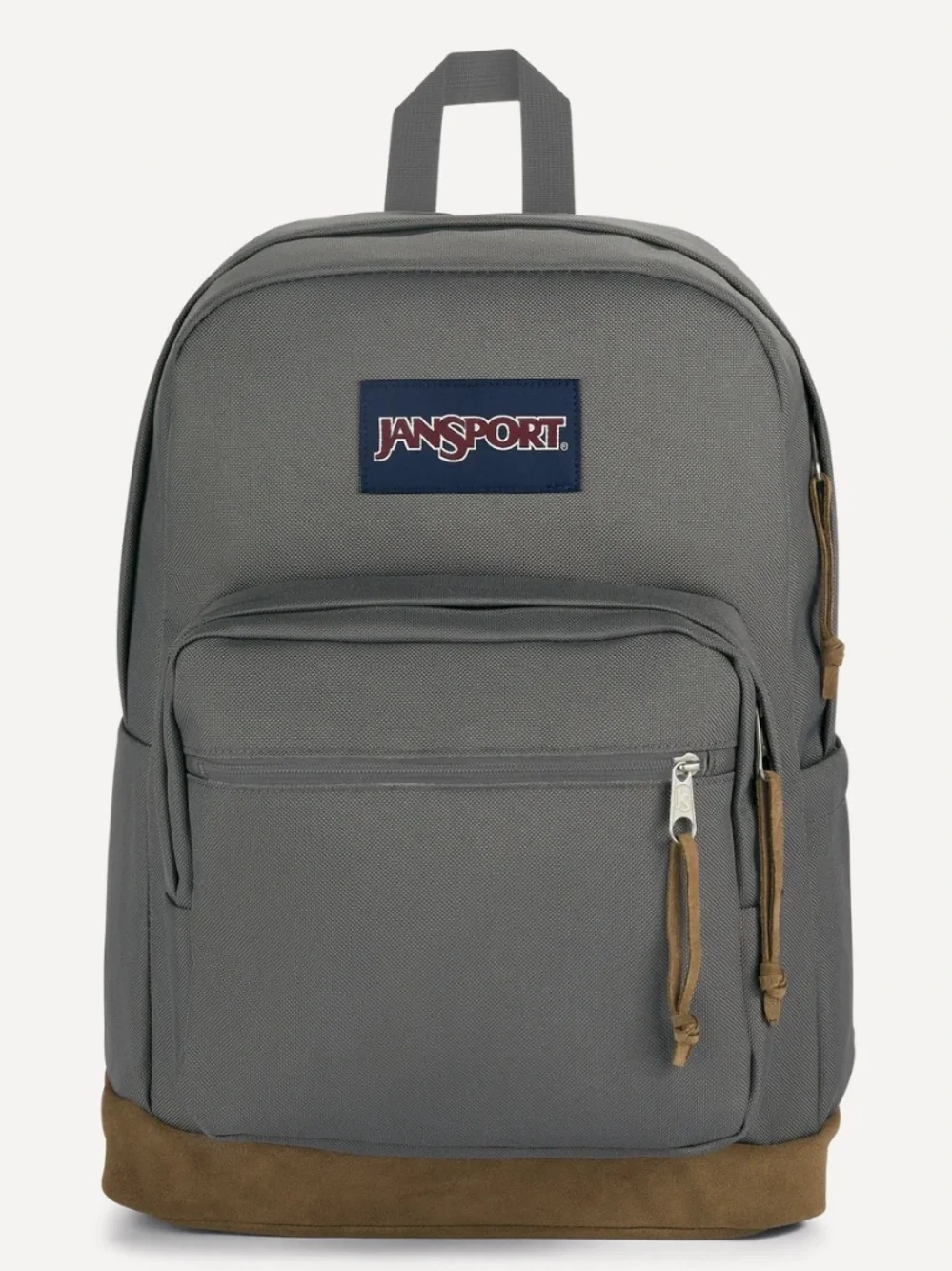 Jansport Gray Backpack Brown Suede Base right pack back to school